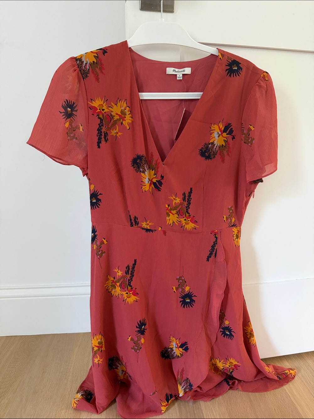 Madewell Coral Floral V-Neck Dress